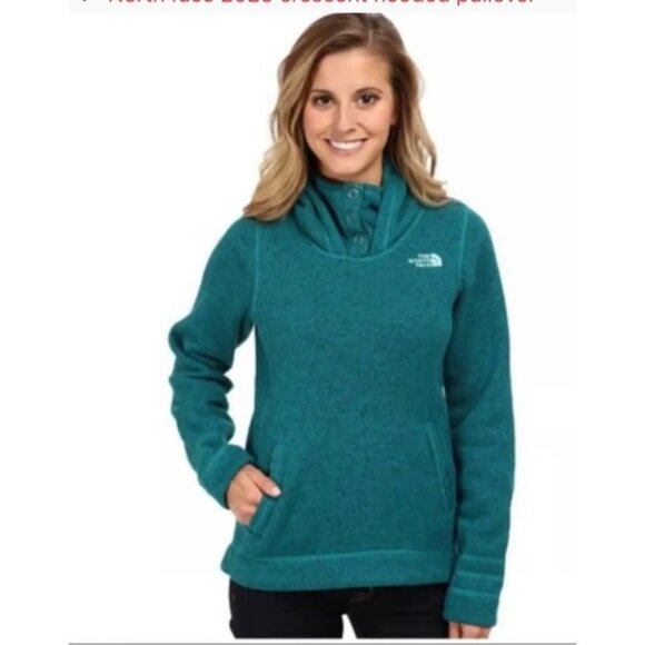 The North Face Crescent Fleece Hoodie Size Medium Pockets Snap High Neck EUC - Picture 1 of 11